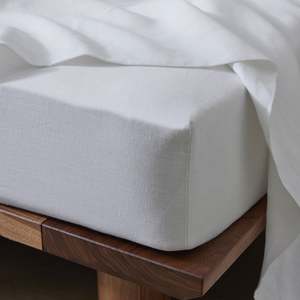 King Single Bed Linen Online Nz: French Flax Linen Fitted Sheet | Pure White