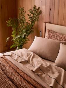 Sheet Sets Linen: Oatmeal Piped Sheet Set - Linen/Cotton Mix