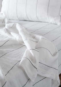 Linen Flat Sheets: French Linen Flat Sheet | Charcoal Stripe
