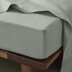 Linen Fitted Sheet: Super King Linen Fitted Sheet in Sage