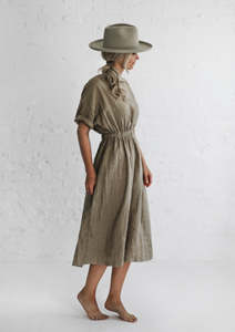 Gathered Waist Linen Dress | Beige