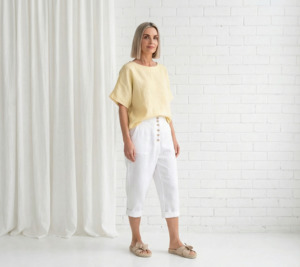Tops: Oversized Linen T-Shirt - Butter