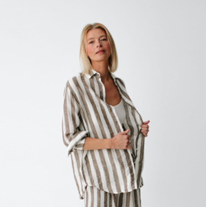 Linen Shirt | Wide Brown Stripes