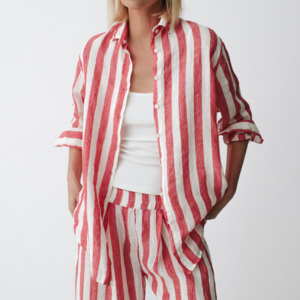 Tops: Linen Shirt | Wide Red Stripes