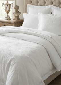 Duvet Covers: Embroidered Cotton Duvet Cover - White