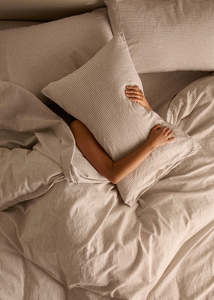 Linen & Cotton Duvet Cover Set - Khaki Stripe