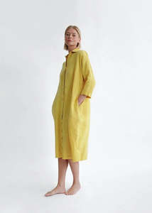 Oversized Linen Shirt Dress - Yellow