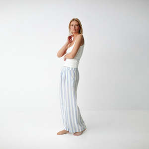 Pants: Linen Pants | Blue Stripes