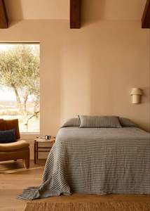 Linen Bedcover | Indigo Stripe