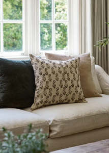 New Velvet Knot Cushions: Liliana Handblock Cushion – Natural Floral