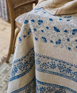 Kitchen: Vintage Linen Tablecloth | Azure Blue