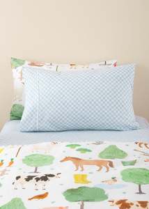 King Single Bed Linen Online Nz: Fitted Sheet Set - Blue Wavy Check