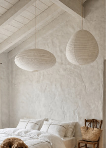 Back In Stock New: Artisan Oval Linen Pendent - White 60cm