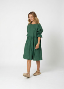 Dresses: Oversized Linen Dress - Green