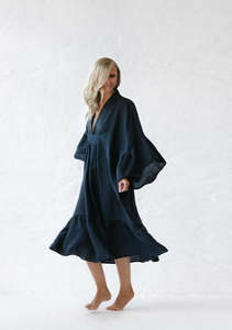 Dresses: Ruffles Linen Dress | Navy