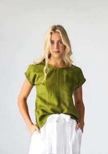 Tops: Linen T-Shirt | Moss