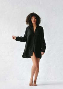 Tops: Linen Boyfriend Shirt | Black