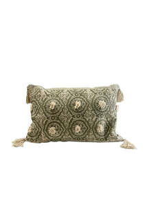 Cushions Throws: Artisan Sage Hand-Blocked Linen Cushion