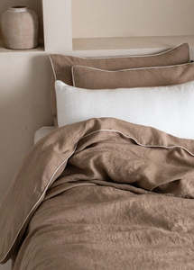 Duvet Covers: Linen Duvet Cover with White Piping | Natural