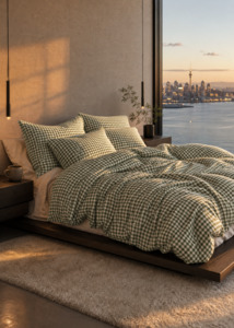 Linen Duvet Cover - Green Gingham