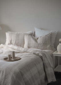 White & Natural Stripe Linen Duvet Cover | European Flax | Made in NZ