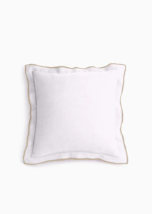 Sable Edge Linen Cushion | White & Gold Merrow
