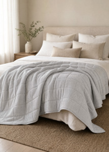 Linen Quilted Bed Cover - Black and White Pinstripe