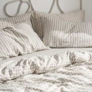 Duvet Covers: Meadow Check Duvet Cover – Wheat Gingham