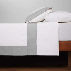Cotton: Ruben Cotton Percale Duvet Set | White & Grey Border