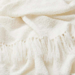 Throws Blankets: Alpaca & Wool Bouclé Throw - Chalk