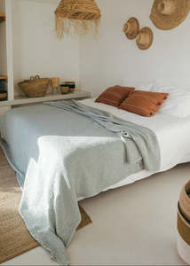 Throws Blankets: Sage Green Waffle Blanket - Made in Europe