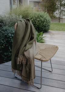 Throws Blankets: Merino Lambswool Throw - Moss