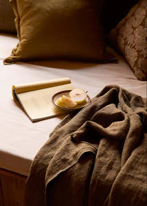 Throws Blankets: Heavy Linen Throw - Khaki