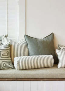 Cushions Throws: Linen Bolster Cushion — Pistachio Stripe