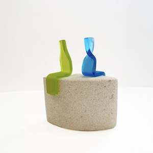 Objects Sculpture Glass Vases Lighting: Observer Duo Mini (Lime Green, Aqua Blue on Oamaru Stone) | Sculpture | by Karin Barr