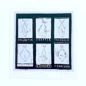 Sam Mathers: 6 Fish Grey Blue  |  Print  |  by Sam Mathers