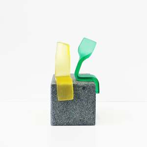 Observer Duo Mini (Yellow, Emerald Green on Timaru Blue Stone) | Sculpture | by Karin Barr