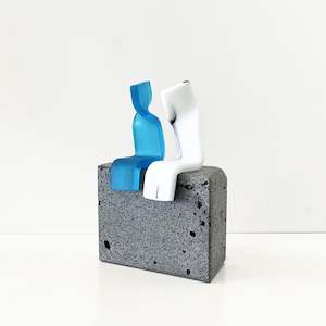 Observer Duo Mini (Blue, Opaltine White on Timaru Blue Stone) | Sculpture | by Karin Barr