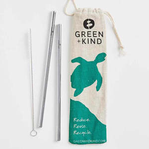 Green Kind: Stainless Steel Straight Straws - 2 Pack