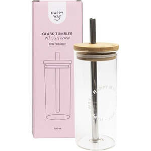 Happy Way: Glass Tumbler with Stainless Steel Straw