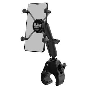Reliable Motorcycle Mounts Motorbike Phone Holders: RAM X-Grip Universal Phablet Cradle with Medium Tough-Claw Base + Long Arm