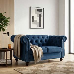 Clearance: Emily Velvet 2 Seater Sofa - Dark Blue
