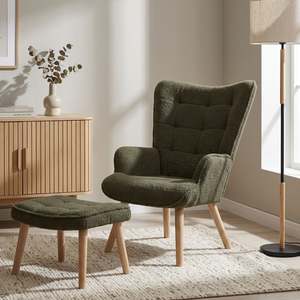Preorder: Emma Armchair with Ottoman - Dark Green