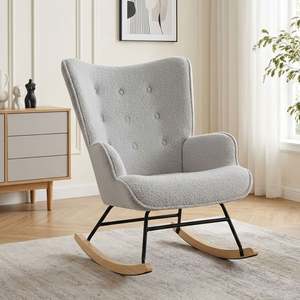 Ava Boucle Rocking Armchair - Light Grey