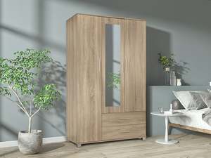 Bestseller: Bram 3 Door Wardrobe Cabinet with Mirror - Oak