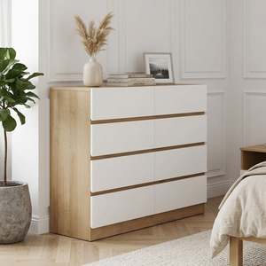 Harris 8 Drawers Low Boy - Oak + White