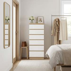 Bestseller: Harris 6 Drawers Slim Tallboy - Oak + White