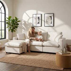 Slideshow Sale 1: Hexham 3 Seater Modular Sofa with Ottoman - Linen Cream