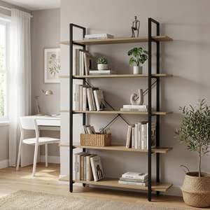Slideshow Sale 1: Forge 5 Tier Bookshelf - Light Grey Wood