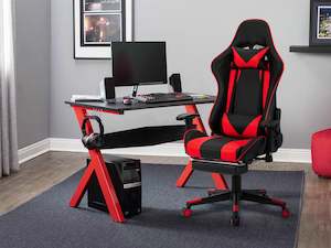 Detroit Gaming Chair with Footrest - Black + Red